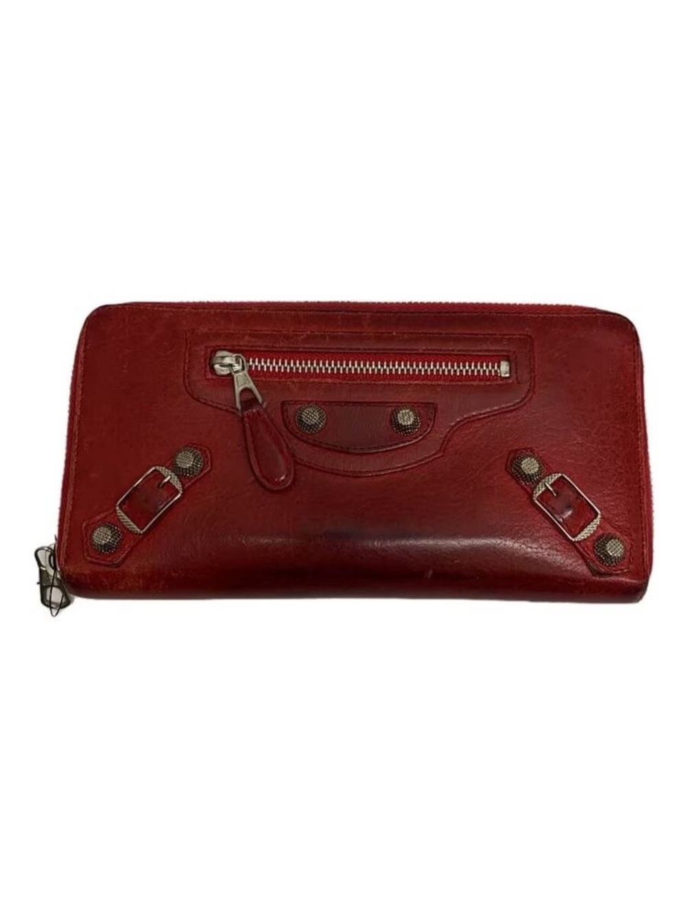 Balenciaga Red Leather Zip-Around Wallet